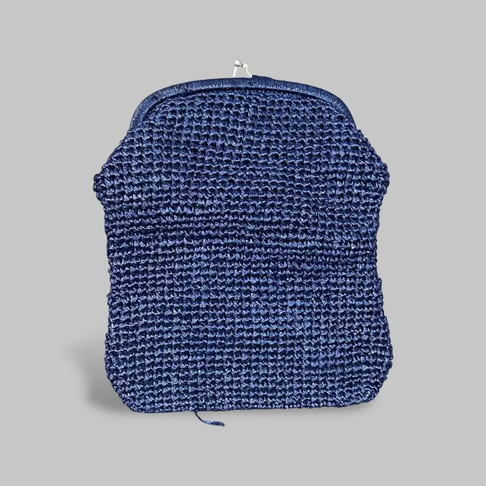Vintage Navy Blue Woven Evening Clutch – Made in Italy
